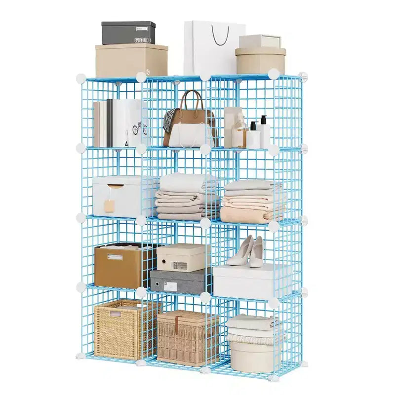 12-Cube Storage Organizer 37 x 13 x 38 Modular Wire Shelving Unit for Closet, Bedroom, Office (1-Pack)