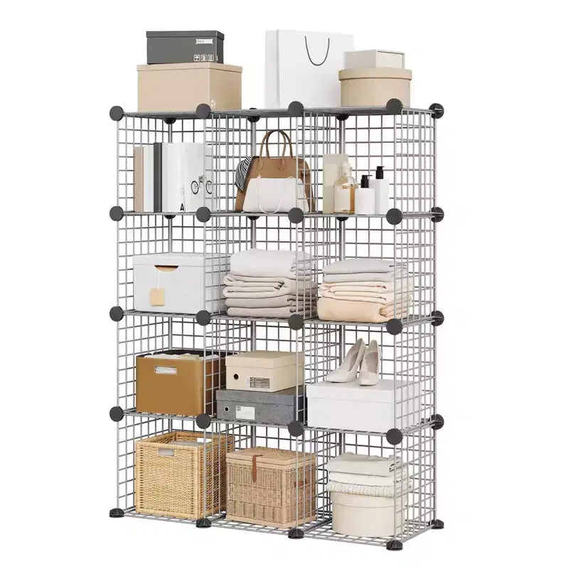 12-Cube Storage Organizer 37 x 13 x 38 Modular Wire Shelving Unit for Closet, Bedroom, Office (1-Pack)