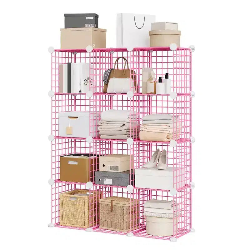 12-Cube Storage Organizer 37 x 13 x 38 Modular Wire Shelving Unit for Closet, Bedroom, Office (1-Pack)