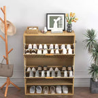 Meuble à chaussures fin de style moderne du milieu du siècle, organiseur d'entrée à tiroir basculant avec séparateurs et crochets réglables