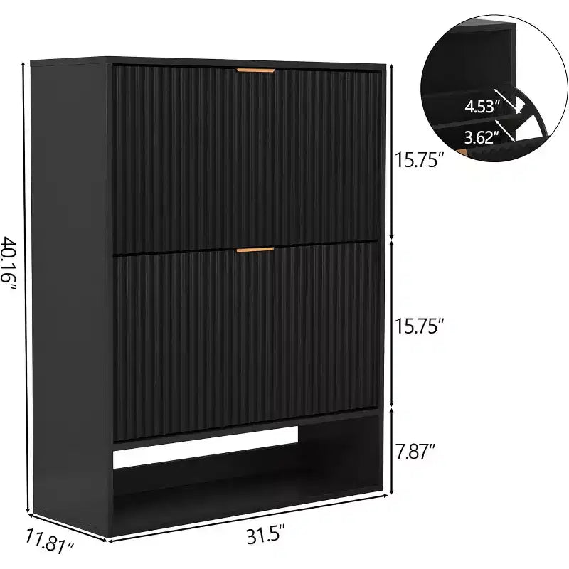 Slim Mid-Century Modern Shoe Cabinet, Flip Drawer Entryway Organizer with Adjustable Dividers and Hooks