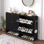 Meuble à chaussures fin de style moderne du milieu du siècle, organiseur d'entrée à tiroir basculant avec séparateurs et crochets réglables