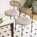 MAYEERTY Modern Upholstered Dining Chairs Set of 2 with Metal Legs Rattan Back Dining Room Chairs for Kitchen Gray
