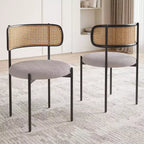 Chaises de salle à manger modernes rembourrées (lot de 2) avec pieds en métal et dossier en rotin, pour cuisine, gris