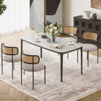 Chaises de salle à manger modernes rembourrées (lot de 2) avec pieds en métal et dossier en rotin, pour cuisine, gris