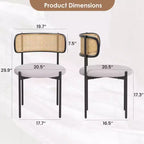 Chaises de salle à manger modernes rembourrées (lot de 2) avec pieds en métal et dossier en rotin, pour cuisine, gris