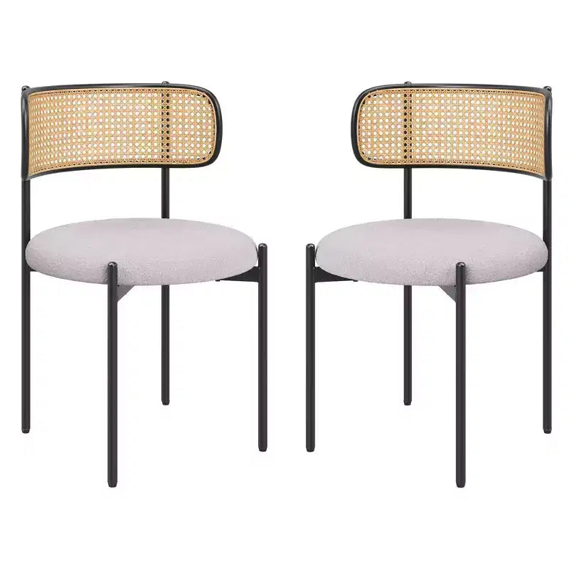 Modern Upholstered Dining Chairs Set of 2 with Metal Legs Rattan Back Dining Room Chairs for Kitchen Gray