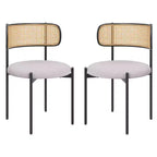 Chaises de salle à manger modernes rembourrées (lot de 2) avec pieds en métal et dossier en rotin, pour cuisine, gris