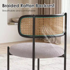 Chaises de salle à manger modernes rembourrées (lot de 2) avec pieds en métal et dossier en rotin, pour cuisine, gris