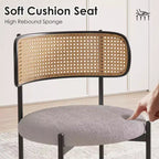 Chaises de salle à manger modernes rembourrées (lot de 2) avec pieds en métal et dossier en rotin, pour cuisine, gris