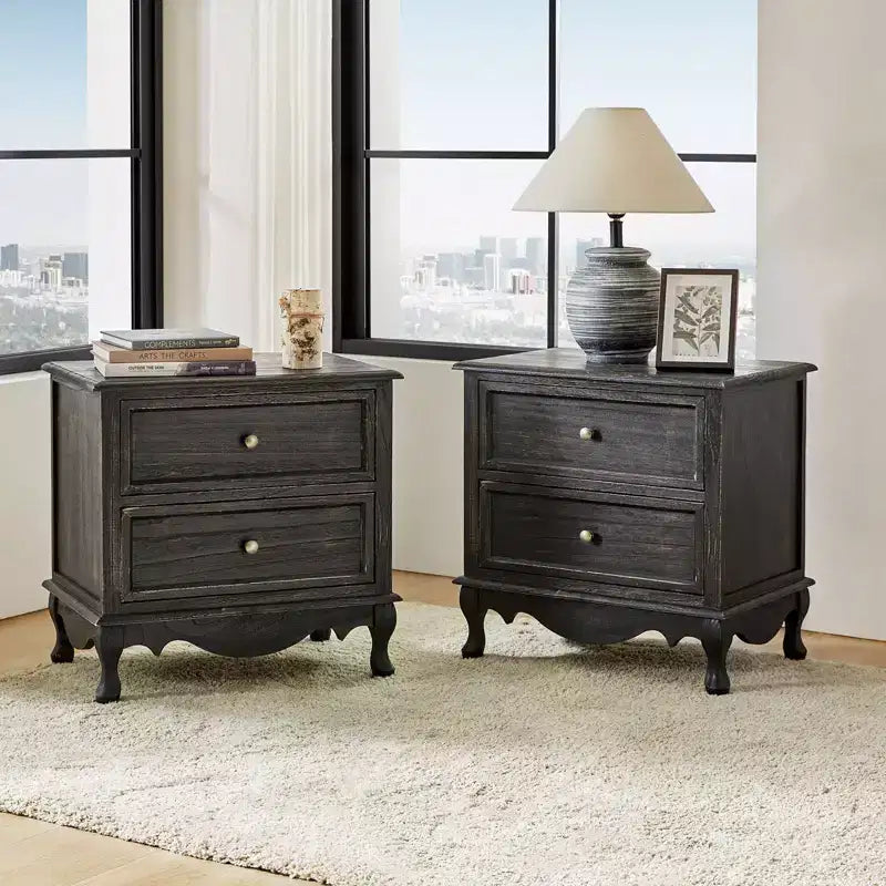 24 Tall 2 - Drawer End Table with Two Drawers and Charging Station| -BLUE