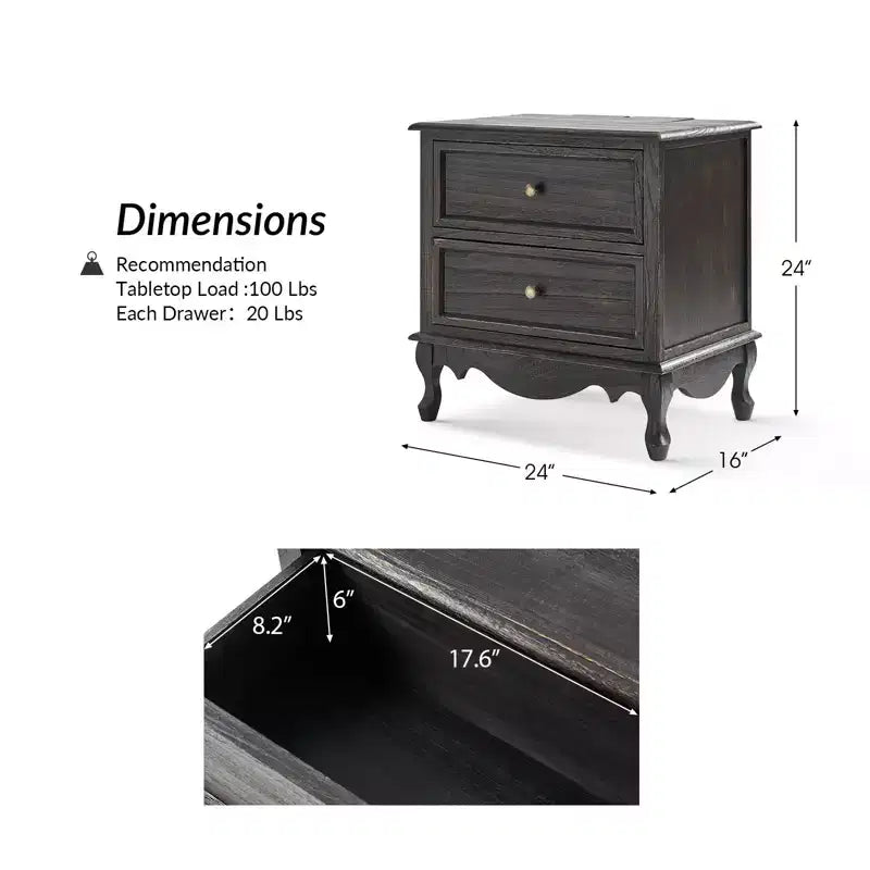 24 Tall 2 - Drawer End Table with Two Drawers and Charging Station| -BLUE