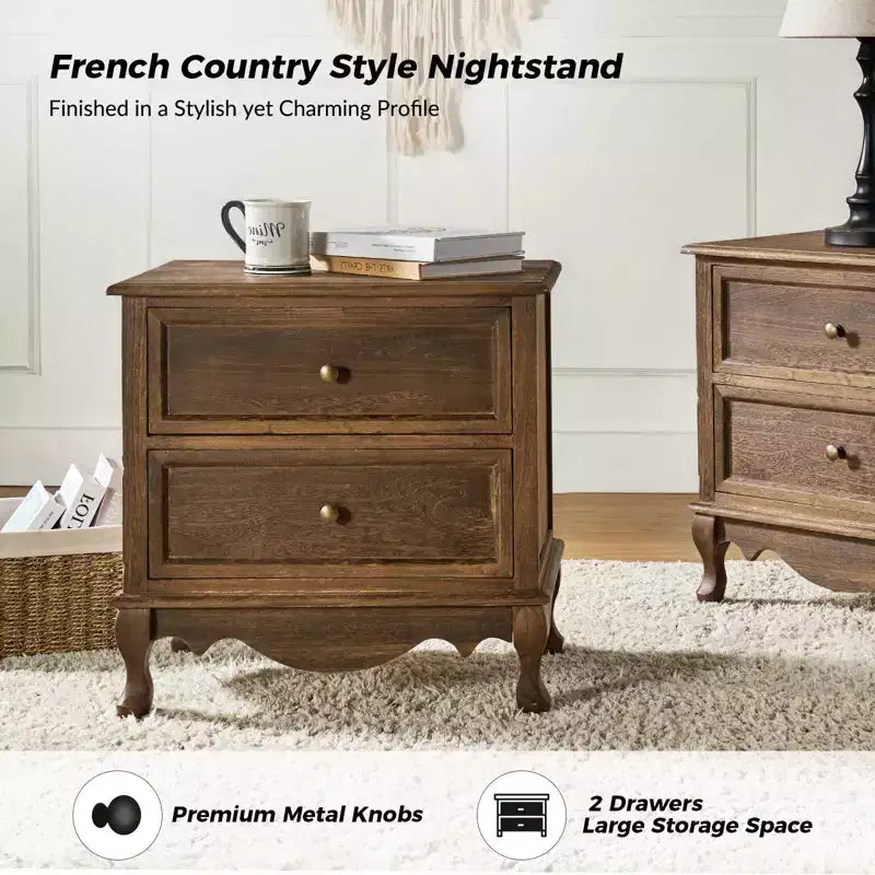 24 Tall 2 - Drawer End Table with Two Drawers and Charging Station| -BLUE