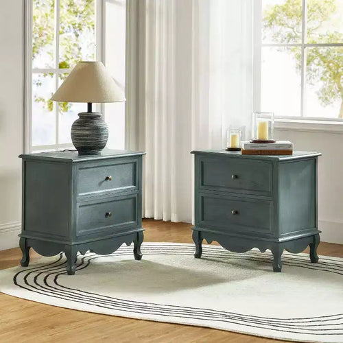 24 Tall 2 - Drawer End Table with Two Drawers and Charging Station| -BLUE