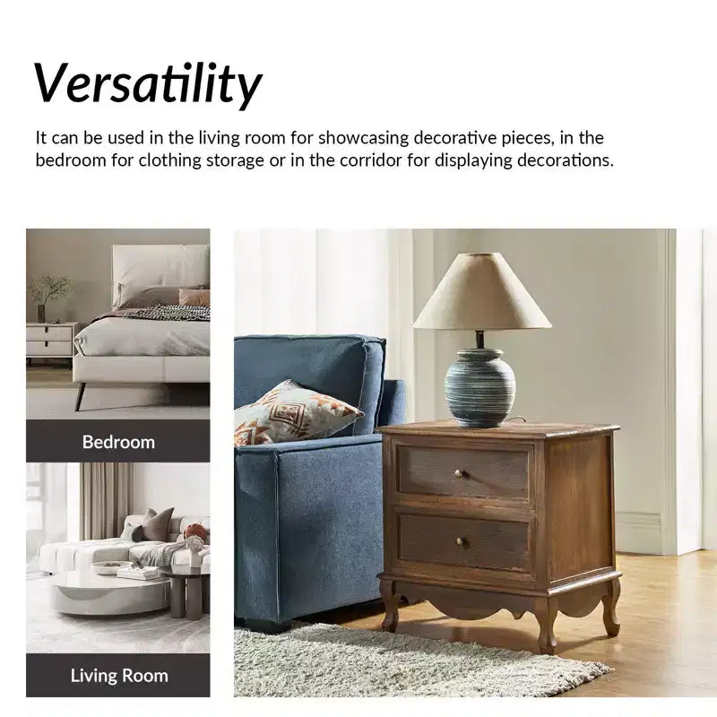 24 Tall 2 - Drawer End Table with Two Drawers and Charging Station| -BLUE