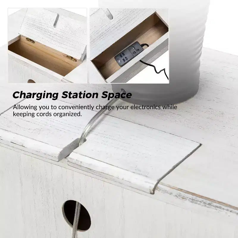 24 Tall 2 - Drawer End Table with Two Drawers and Charging Station| -BLUE