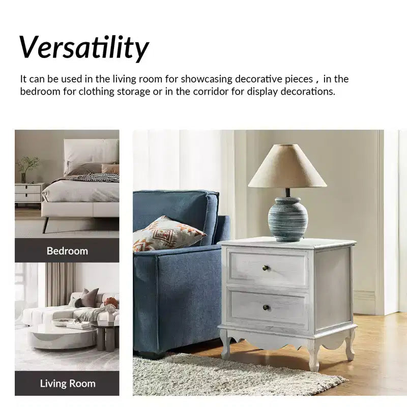 24 Tall 2 - Drawer End Table with Two Drawers and Charging Station| -BLUE