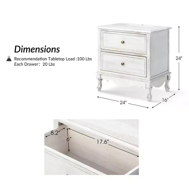 24 Tall 2 - Drawer End Table with Two Drawers and Charging Station| -BLUE