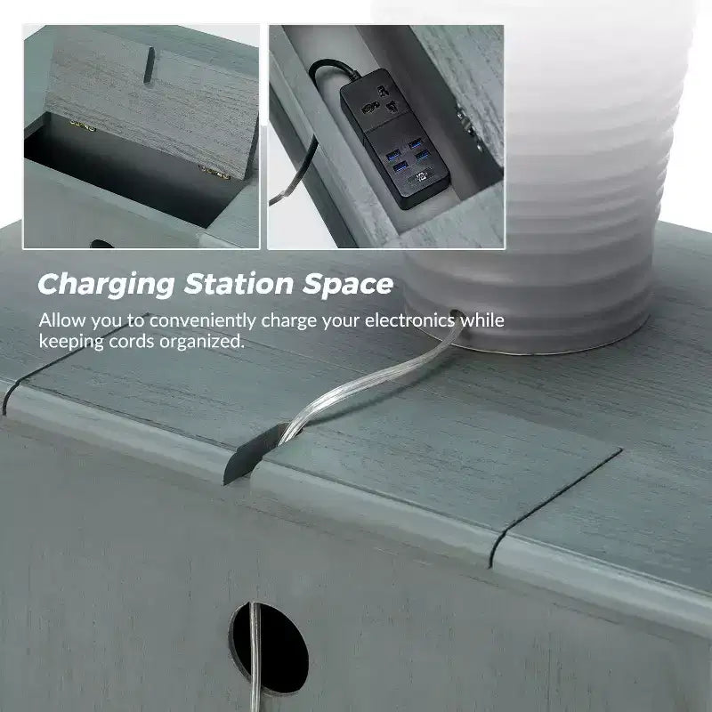 24 Tall 2 - Drawer End Table with Two Drawers and Charging Station| -BLUE