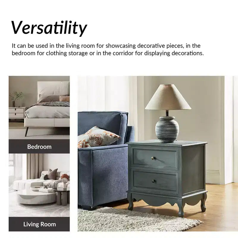 24 Tall 2 - Drawer End Table with Two Drawers and Charging Station| -BLUE