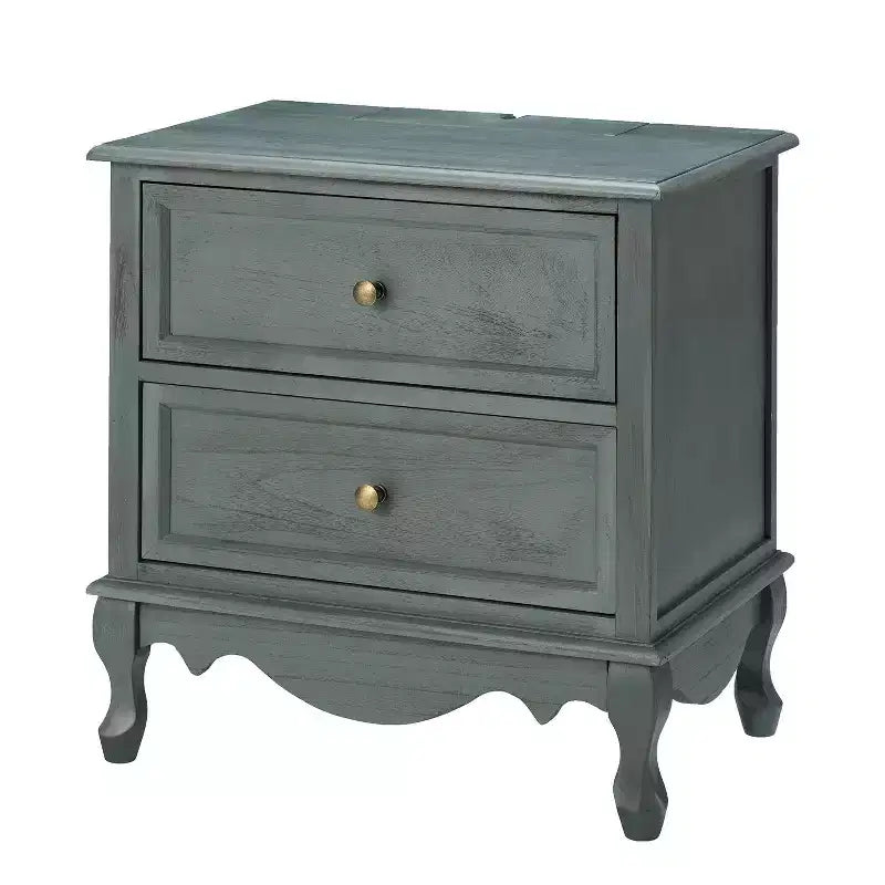 24 Tall 2 - Drawer End Table with Two Drawers and Charging Station| -BLUE
