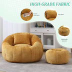 Pouf Géant Moderne, Fauteuil Rond Confortable pour Adultes avec Repose-pieds, Fauteuil de Lecture Individuel Relaxant avec Oreiller pour Salon, Chambre