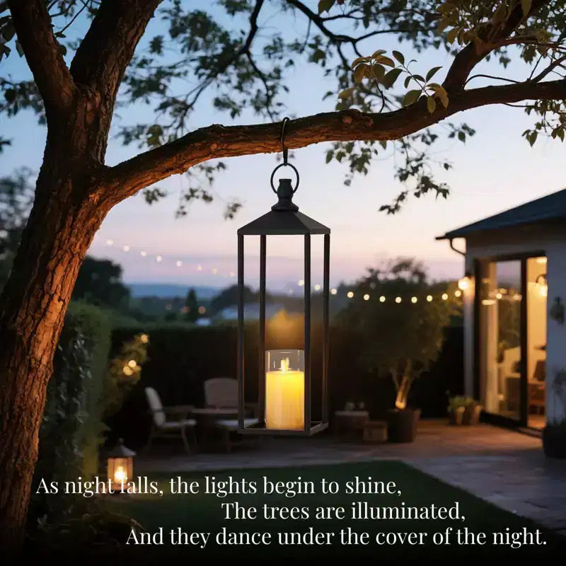Black Metal Lantern Set of 2 Flameless LED Outdoor/Indoor Lanterns for Porch, Patio & Farmhouse Christmas Decor