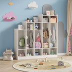 Vestiaire de classe à 5 sections avec 9 casiers et 10 crochets, organisateur de rangement pour enfants en crèche, maternelle, maison, bois naturel