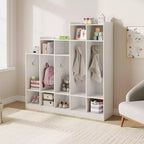 Vestiaire de classe à 5 sections avec 9 casiers et 10 crochets, organisateur de rangement pour enfants en crèche, maternelle, maison, bois naturel