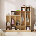 Vestiaire de classe à 5 sections avec 9 casiers et 10 crochets, organisateur de rangement pour enfants en crèche, maternelle, maison, bois naturel