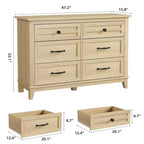 Commode à 6 tiroirs de 120 cm de large pour chambre à coucher, armoire de rangement en bois pour salon, entrée, chêne naturel