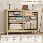 Commode à 6 tiroirs de 120 cm de large pour chambre à coucher, armoire de rangement en bois pour salon, entrée, chêne naturel