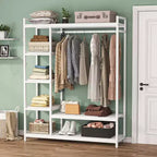 Portant à vêtements autoportant en bois, Portant à vêtements robuste avec étagères pour chambre à coucher, Organisateur de garde-robe, Capacité de 350 lb