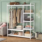 Portant à vêtements autoportant en bois, Portant à vêtements robuste avec étagères pour chambre à coucher, Organisateur de garde-robe, Capacité de 350 lb