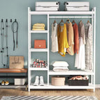 Portant à vêtements autoportant en bois, Portant à vêtements robuste avec étagères pour chambre à coucher, Organisateur de garde-robe, Capacité de 350 lb
