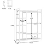 Portant à vêtements autoportant en bois, Portant à vêtements robuste avec étagères pour chambre à coucher, Organisateur de garde-robe, Capacité de 350 lb