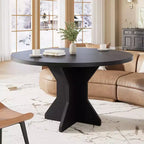 Table à manger ronde pour 4-6 personnes, table de cuisine en bois de 47 pouces avec piédestal, table circulaire moderne pour salon, cuisine, sans chaises