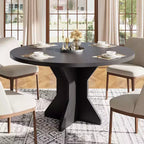 Round Dining Table for 4-6 People, 47 Wood Kitchen Dinner Table with Pedestal Base, Modern Circle Table for Living Room, Kitchen, No Chair