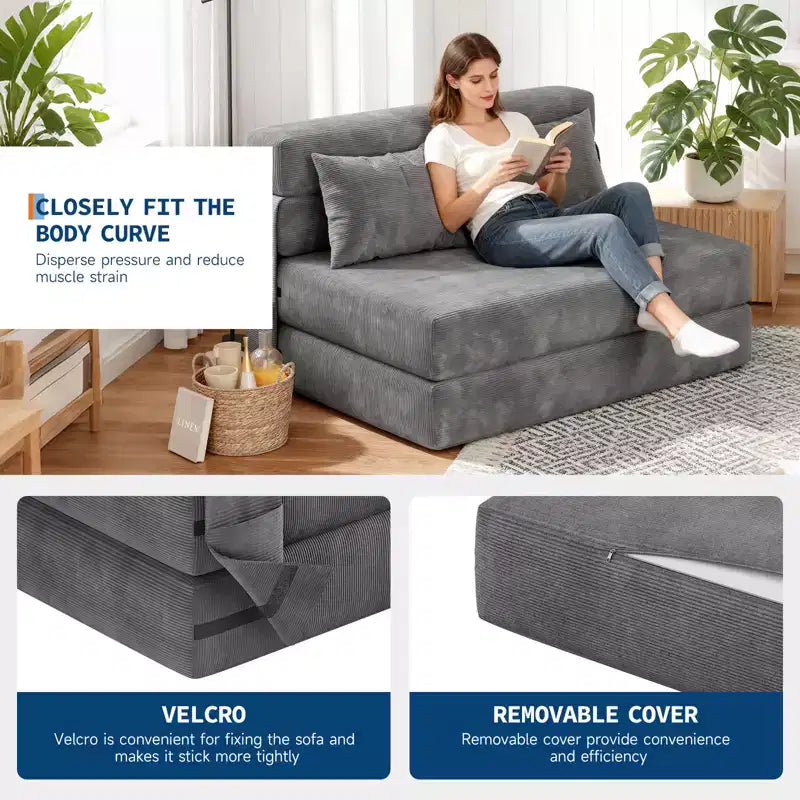 4-in-1 Folding Sofa Bed & Sleeper Chair, 72/76L Convertible Loveseat, Tufted Floor Lounger