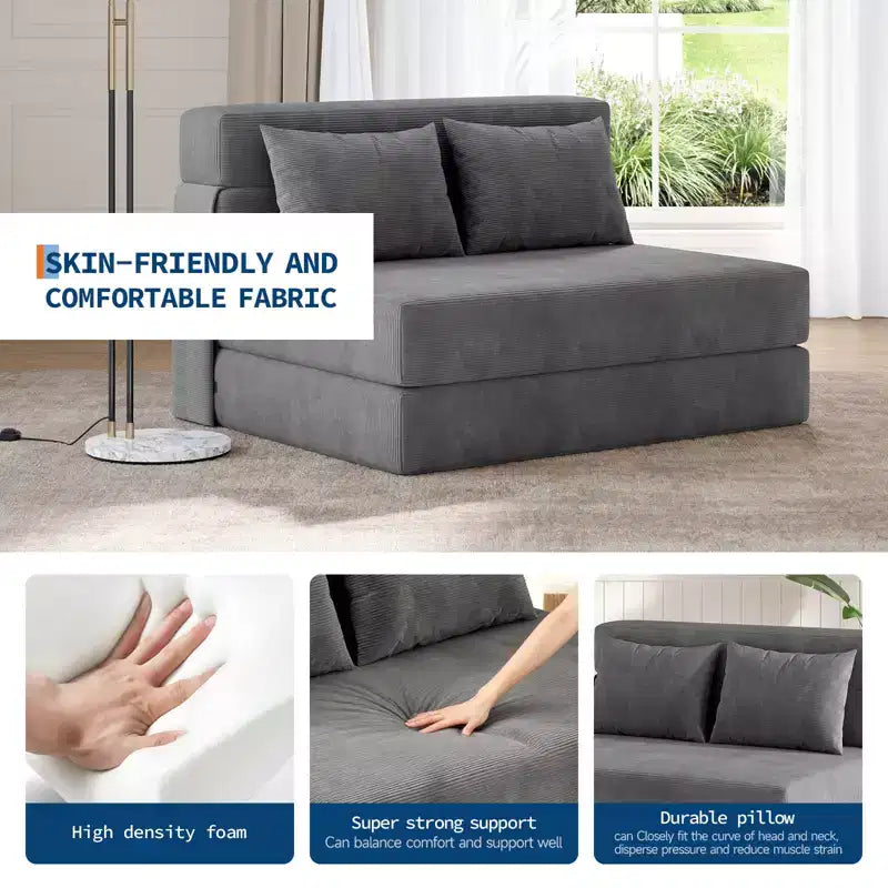 4-in-1 Folding Sofa Bed & Sleeper Chair, 72/76L Convertible Loveseat, Tufted Floor Lounger