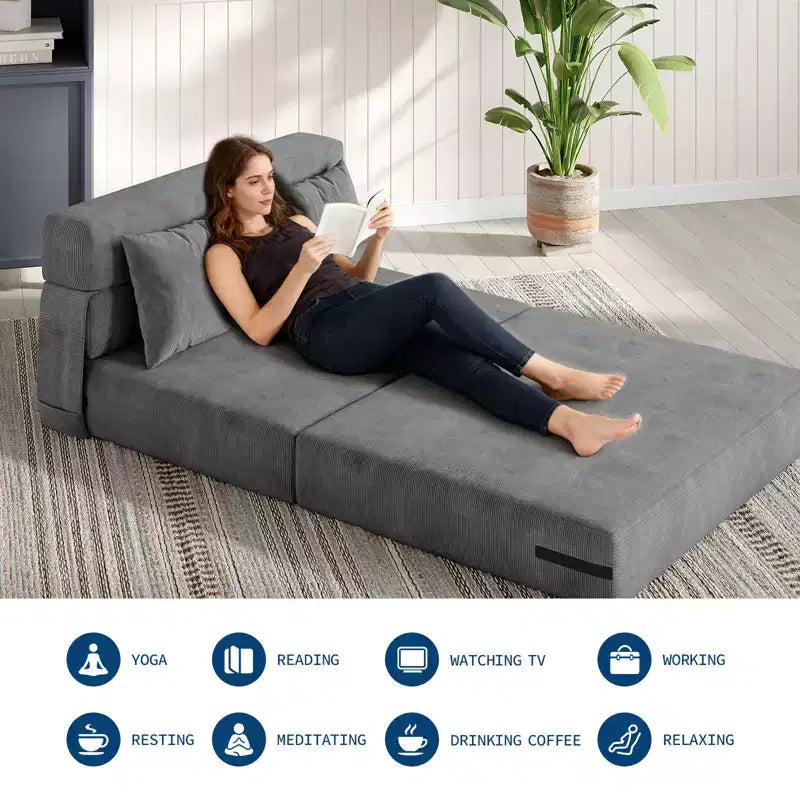 4-in-1 Folding Sofa Bed & Sleeper Chair, 72/76L Convertible Loveseat, Tufted Floor Lounger