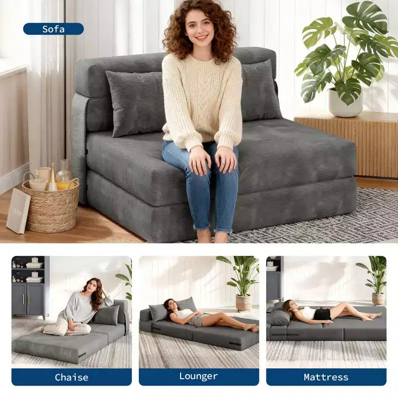 4-in-1 Folding Sofa Bed & Sleeper Chair, 72/76L Convertible Loveseat, Tufted Floor Lounger