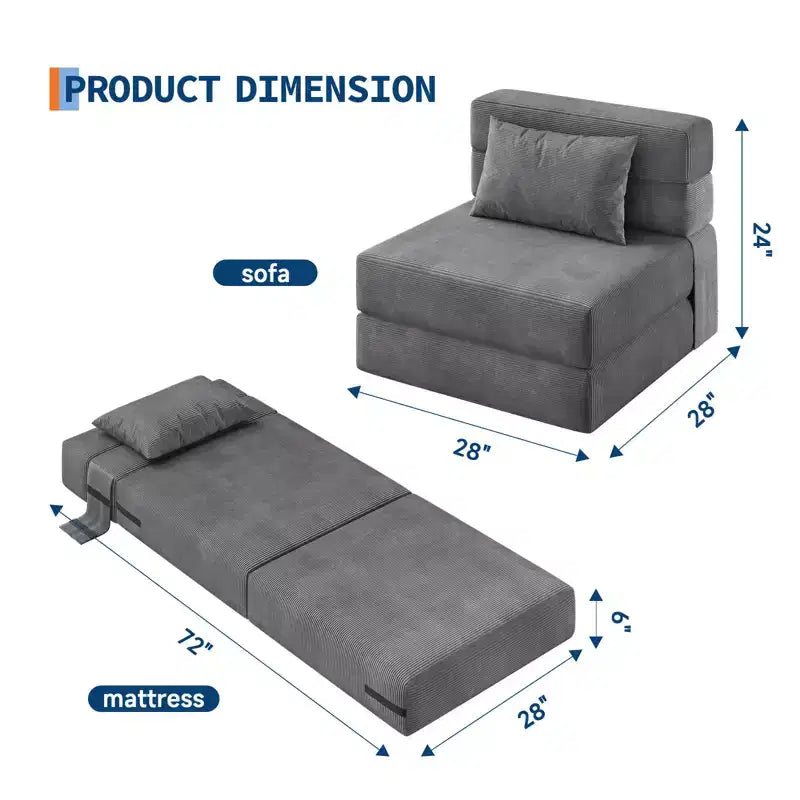 4-in-1 Folding Sofa Bed & Sleeper Chair, 72/76L Convertible Loveseat, Tufted Floor Lounger