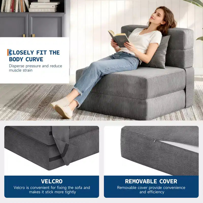 4-in-1 Folding Sofa Bed & Sleeper Chair, 72/76L Convertible Loveseat, Tufted Floor Lounger