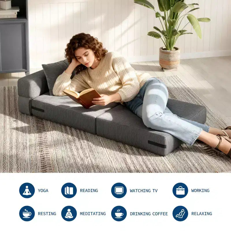 4-in-1 Folding Sofa Bed & Sleeper Chair, 72/76L Convertible Loveseat, Tufted Floor Lounger