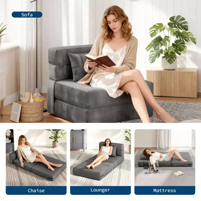 4-in-1 Folding Sofa Bed & Sleeper Chair, 72/76L Convertible Loveseat, Tufted Floor Lounger