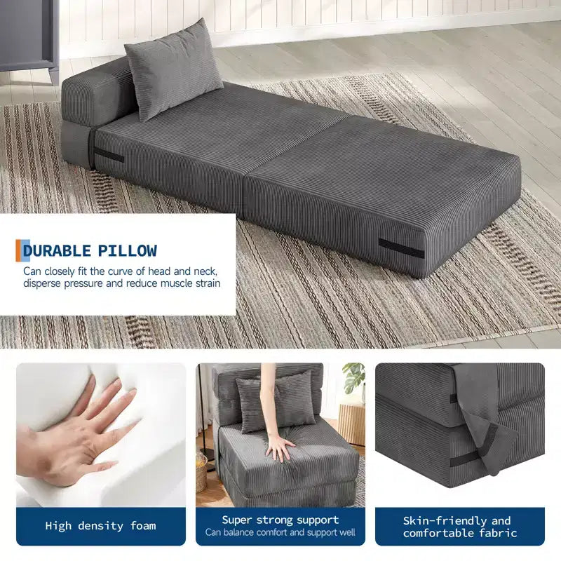 4-in-1 Folding Sofa Bed & Sleeper Chair, 72/76L Convertible Loveseat, Tufted Floor Lounger