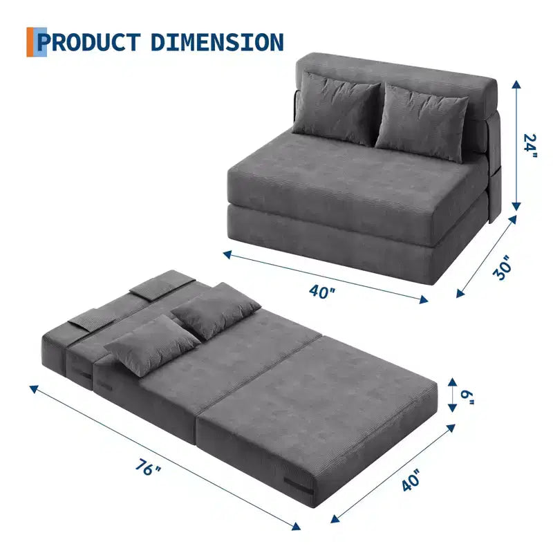 4-in-1 Folding Sofa Bed & Sleeper Chair, 72/76L Convertible Loveseat, Tufted Floor Lounger