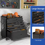 34" Servante d'atelier roulante à 6 tiroirs - Meuble de rangement mobile en acier robuste pour garage et petits outils, noir