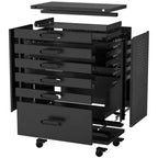 34" Servante d'atelier roulante à 6 tiroirs - Meuble de rangement mobile en acier robuste pour garage et petits outils, noir